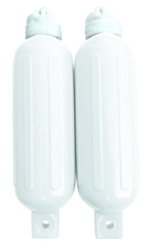 Seachoice 50-79271 - Twin Eye Ribbed Fender Kit (Includes 2 6.5" x 23" White Fenders and 2 Matching 3/8 x 5' Fender Lines)