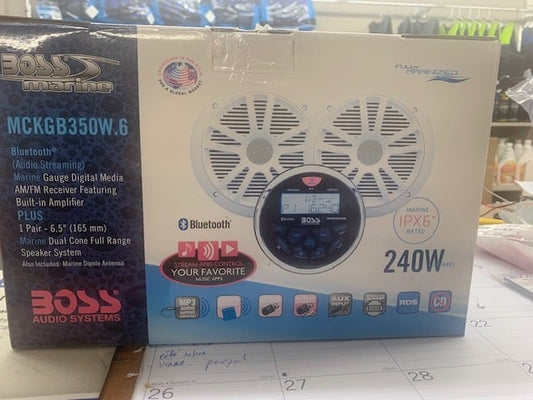 BOSS AUDIO SYSTEMS - RECEIVER &amp; SPEAKER PACKAGE BLUETOOTH AUDIO STREAMING BUILT IN AMPLIFIER AUX INPUT